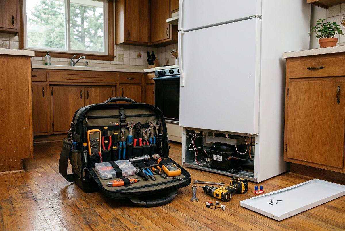 Appliance repair technician at work